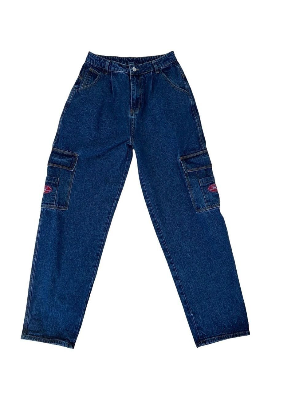Y2K style Baggy Cargo Jeans Dark Wash Utility Skater Wide Leg Denim Pockets